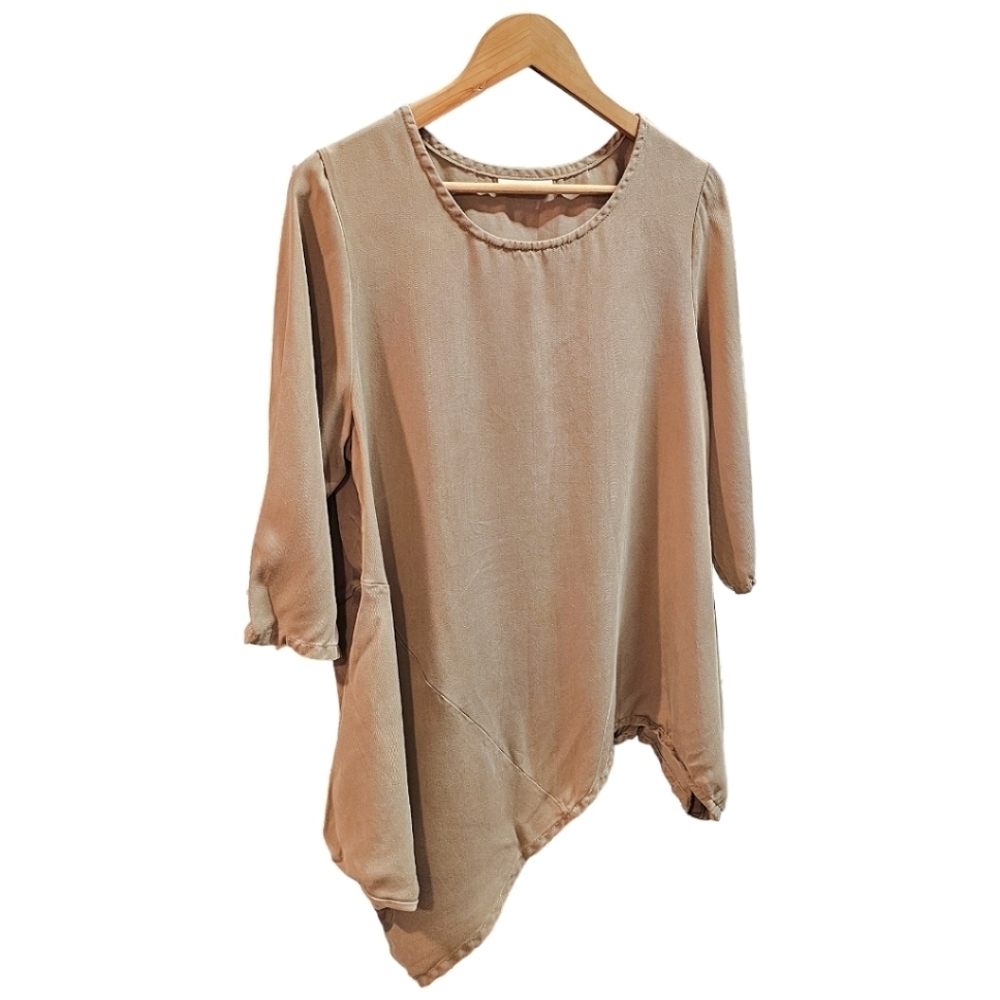 Bryn Walker Brown Asymmetrical Hem 3/4 Sleeve Top Size Small Linen Minimalist - Picture 2 of 10